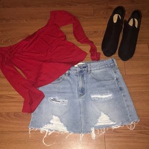 Pacsun Destroyed Denim Skirt